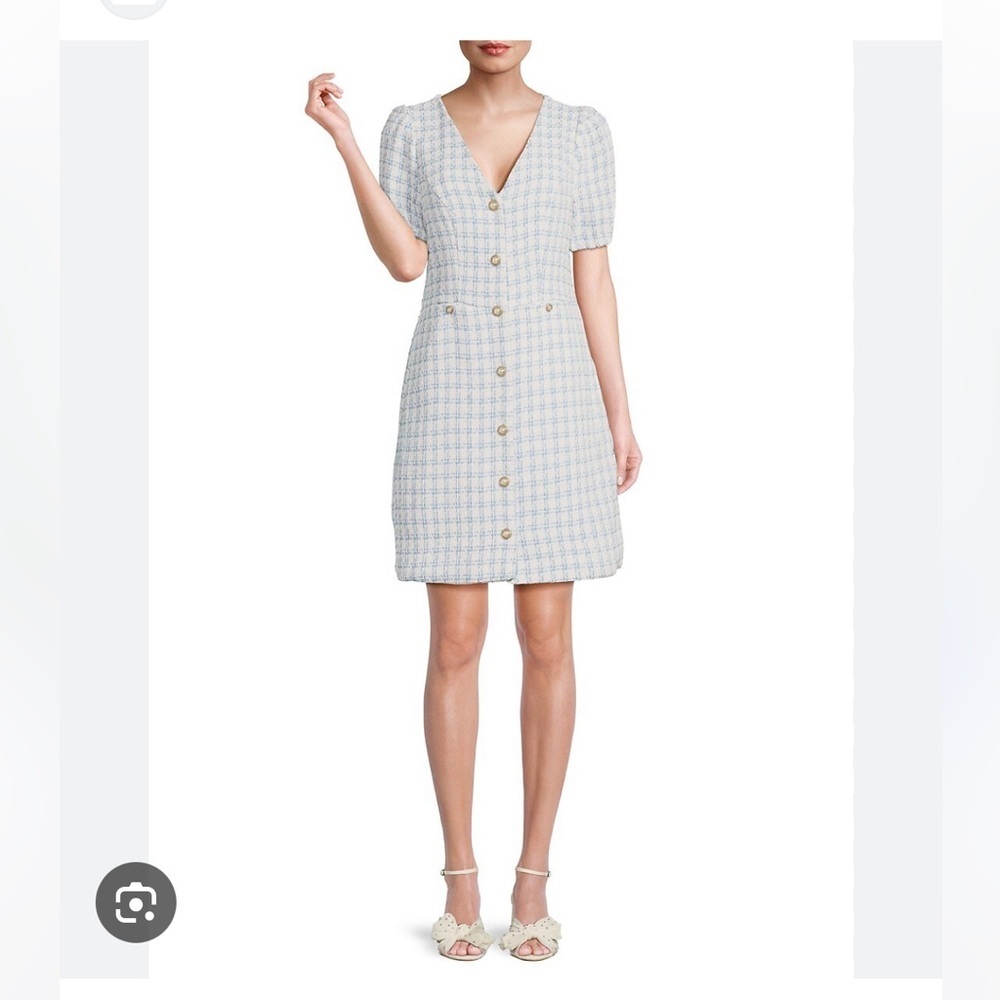 Nanette Lepore Tweed Blue White Button Down Dress size 6
